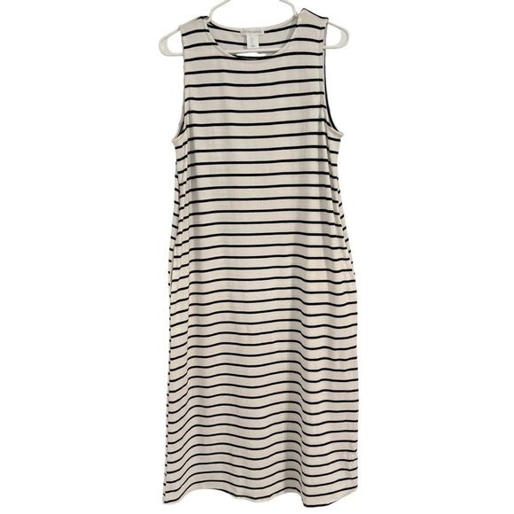 Cynthia Rowley Women's LARGE TJX Stripped Sleeveless Dress Black White Boat Neck - Picture 2 of 6